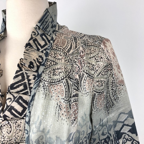 Chico's 1 Kaki Pattern Open Jacket Multi - Picture 4 of 8